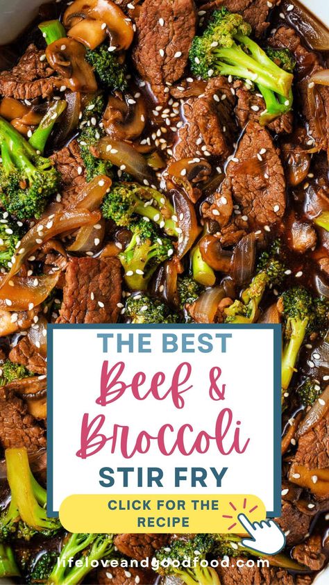 This is the Best Recipe for Easy Beef and Broccoli Stir Fry! So, next time you’re craving Chinese food, enjoy super tender beef stir-fried with broccoli, onions, and mushrooms covered in a savory sauce. This easy recipe is perfect for meal prep and better than takeout! https://lifeloveandgoodfood.com/easy-beef-and-broccoli-stir-fry/ Stir Fried Beef And Broccoli, Brocolli Beef Stir Fry Healthy, Beef And Broccoli Stir Fry Easy, Beef Stir Fry Recipes Easy, Stir Fry Recipes Beef, Stir Fry Beef And Broccoli, Asian Beef And Broccoli, Smoked Beef Brisket Recipes, Beef Broccoli Stir Fry