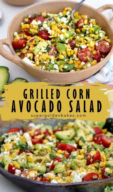 Grilled Corn And Avocado Salad, Corn And Avocado Salad, Avocado Corn Salad, Corn Tomato Avocado Salad, Tomato Avocado Salad, Barbecue Sides, Barbecue Side Dishes, Corn Avocado Salad, Grilled Avocado