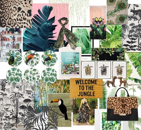 Tropical Jungle mood board Jungle Mood Board, Moodboard Fashion Design Inspiration, Board Themes, Board Mood, Fashion Design Inspiration, Moodboard Fashion, Trend Board, Surealism Art, Jungle Theme Parties