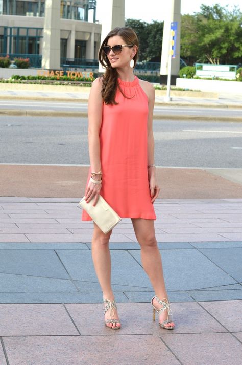 GiGi New York |  Maggie cross-body | bishop & holland Fashion Blog Coral Dress Outfit Wedding, Coral Dress Outfit, Holland Fashion, Travel Holland, Black Dress Outfit Casual, Coral Outfit, Beach Coral, Coral Skirt, Bridal Shower Outfit