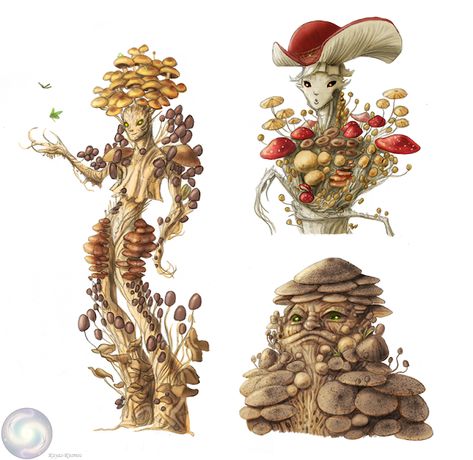 Tower of the Archmage: Sunday Inspirational Image: Mushroom Dryads Mushroom Infected Character, Evil Mushroom Drawing, Treant Character Design, Mushroom Dryad, Mushroom Person Art, Mushroom Armor, Mushroom People Drawings, Mushroom People Art, Plant Person Character