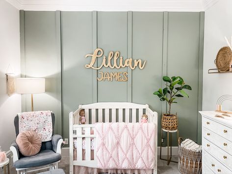 Sage And Pink Floral Nursery, Hunter Green And Pink Nursery, Sage Green And Blush Nursery, Sage Green And Pink Nursery, Green And Pink Nursery, Rose Nursery, Green Nursery, Pink Plant, Nursery Inspo