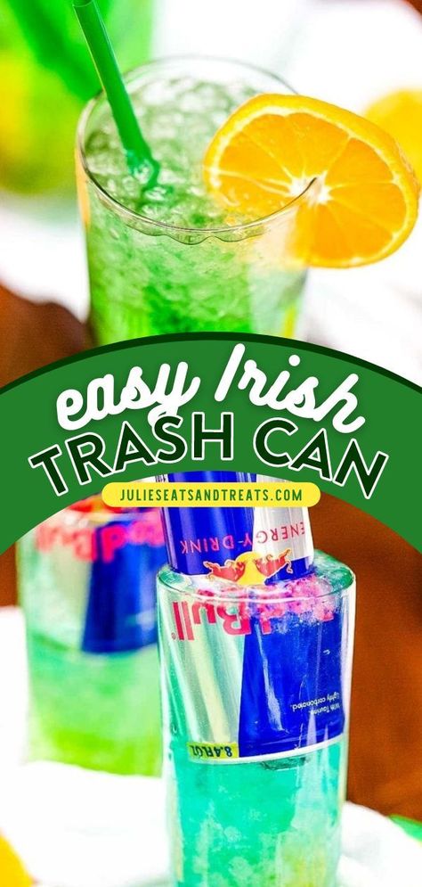 Irish Trashcan Recipe, Trash Can Recipe, Irish Trash Can Drink, Green Alcoholic Punch, Trash Can Drink Recipe, Green Alcoholic Drinks For A Party, Green Drinks Alcohol, Irish Trash Can, Trash Can Drink