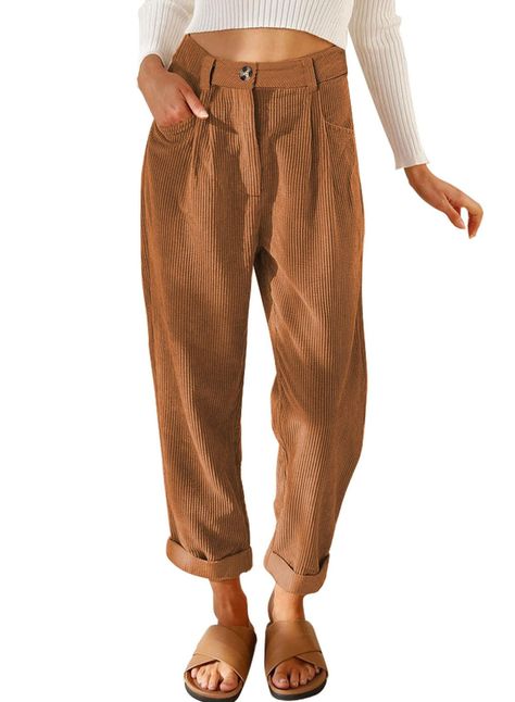 PRICES MAY VARY. Comfy Material: Super soft, breathable corduroy pants Features: Stylish high-waisted design, easy zipper closure, looks great rolled at the ankle Convenient Pockets: Deep side pockets for hands, phone, wallet, and keys Occasions: Perfect for work, leisure, shopping, beach, dates, parties, school, and casual wear Care: Wash with cold water, no bleach, hang or line dry, wash with like colors Casual Confortable, High Waisted Slacks, Two Piece Set Pants, Solid Color Pants, Zipper Pants, Casual Wide Leg Pants, Weave Style, Straight Leg Trousers, Type Of Pants