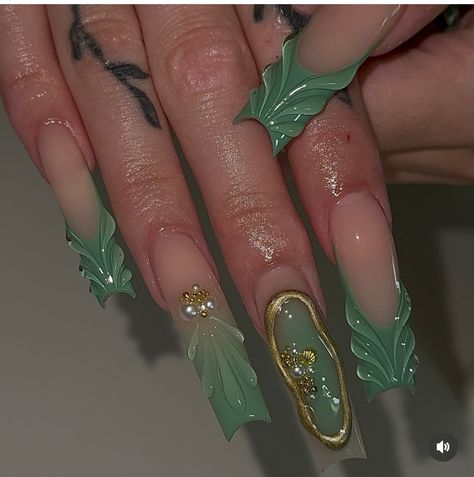 Green Inspired Nails, Baddie Nails Long, Jasmine Nails, Green Acrylic Nails, Stiletto Nails, Seafoam Green, Sea Foam, Almond Nails, Nail Ideas