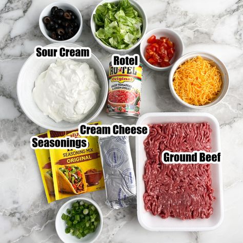 Taco Salad Dip With Meat, Taco Dip With Cream Cheese And Ground Beef, Cold Taco Dip With Ground Beef, Nacho Dip With Cream Cheese Ground Beef, Seven Layer Dip With Ground Beef, Easy Taco Dip With Cream Cheese, Dips With Hamburger Meat, Taco Dip With Cream Cheese And Beef, Beef Nacho Dip