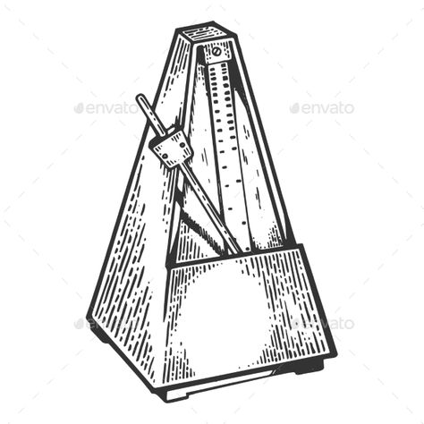 Metronome Illustration, Metronome Drawing, Metronome Tattoo, Tool Tattoo, P Tattoo, Music Tattoo Designs, Old School Tattoo Designs, Engraving Illustration, White Hand