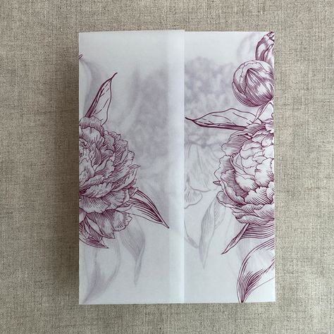 . Invitation With Vellum Wrap, Print On Vellum Paper, Vellum Jacket Invitation, Floral Vellum Wrap, Printed Vellum, Vellum Wrap, Vellum Cards, Invitation Card Design, Envelope Liners