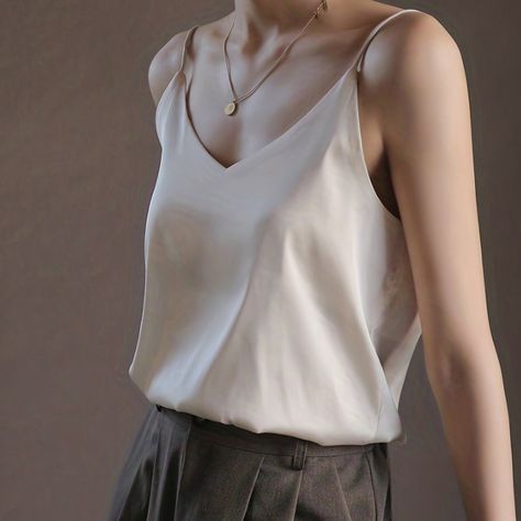 Female Tank Top, 2022 Summer Fashion, Womens Basic Tops, Silk Vest, Solid Tank Tops, French Silk, White Cami, Spaghetti Strap Tank Top, Silk Tank Top