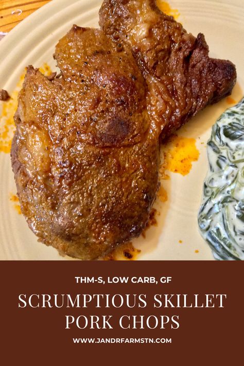 Juicy skillet pork chops is a great choice for an easy dinner! #porkchoprecipes #porkchops #pork #recipe #lowcarb #dinner #skilletporkchops #thm Skillet Pork Chops, Big Family Meals, Trim Healthy Mama Recipes, Mama Recipe, Romantic Dinner Recipes, Boneless Pork Chops, Pork Recipe, Thm Recipes, Valentines Day Dinner