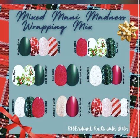 Christmas Nails Color Street, Color Street Christmas Nails, Christmas Color Street Combos, Colorstreet Christmas Combos, Color Street Christmas Mixed Mani, Color Street Christmas, Christmas Mani, Nail Polish Colors Winter, Nail Combos