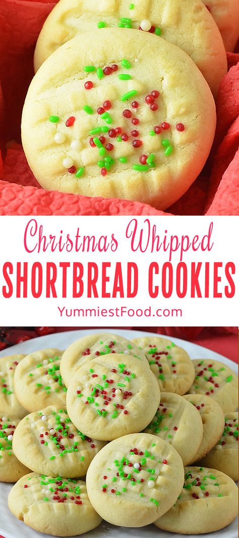 Christmas Whipped Shortbread Cookies – Recipe from Yummiest Food Cookbook Shortbread Cookies With Cornstarch, Comfort Food Recipes Casseroles, Smile Cookies, Cookies 2023, Yummiest Food, Whipped Shortbread, Shortbread Cookies Recipe, Shortbread Cookies Christmas, Shortbread Cookies Easy