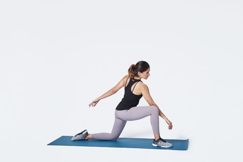 This hip and lower back stretch can help you regain mobility impaired by too much sitting. Doing the low lunge twist stretch can help with low back pain. Hip Opening Stretches, Stretches Before Workout, Sciatica Stretches, Pilates Stretches, Piriformis Muscle, Piriformis Stretch, Lower Body Muscles, Dynamic Stretching, Sciatica Relief