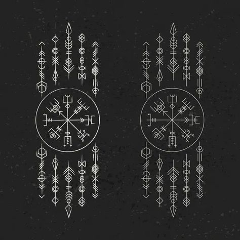 Ancient Viking Tattoos, Vikings Costume Diy, Ancient Viking Art, Viking Magic, Runic Symbols, Viking Compass Tattoo, Art Deco Vector, Runic Compass, Viking Tattoo Symbol