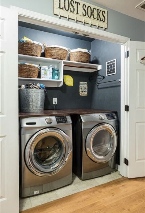 Nook Laundry Room, Small Built In Laundry Room, Washer Dryer Room Ideas, Laundry Closet Makeover Hallways, Hallway Closet Laundry Room Ideas, Small Laundry Closet Ideas Stackable, Hall Closet Laundry Room Ideas, Laundry Closet Ideas Hallways, Hall Laundry Closet