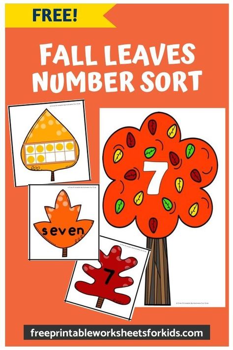 Kids will sort out the fall leaves and find which numbered tree they came from. It's a fun way to practice number recognition, reading number words and count with ten frames. #freeprintableworksheetsforkids #fall #autumn #leaf #number #math #sort #tenframe #subitize #match #plant #tree #nature Math Sort, Number Sense Activities, Fall Preschool Activities, Fall Kindergarten, Free Printable Activities, Kids Worksheets Printables, Kool Kids, Fall Preschool, Number Words