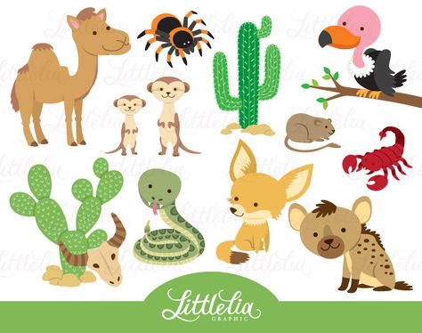 Desert Animals Illustration, Dessert Animals, Desert Clipart, Photo Kawaii, Cactus Clipart, Shopping Clipart, Animal Templates, Baby Poster, Desert Animals