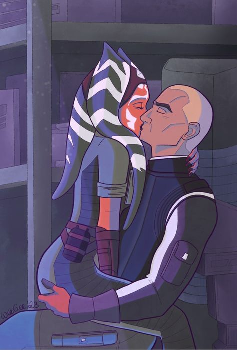 Ahsoka And Rex Fanart, Rexsoka Fanart Kiss, Rex X Ahsoka, Rexsoka Fanart, Star Wars Couples, Clone Wars Art, Captain Rex, Star Wars Background, Clone Troopers