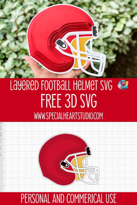 Learn how to cut and assemble this Layered Football Helmet SVG cut file for the sports fanatic in your life. The instant download works perfectly with Cricut, Silhouette, or Brother Scan N Cut. Add your favorite team name or number to the helmet to personalize to your needs. #freecutfile #layeredmandala #SVG #football Football Helmet Svg, Cricut Patterns, Layered Mandala, 3d Files, Svg Ideas, Cricut Expression, 3d Mandala, Silhouette Tutorials, Cricut Projects Beginner