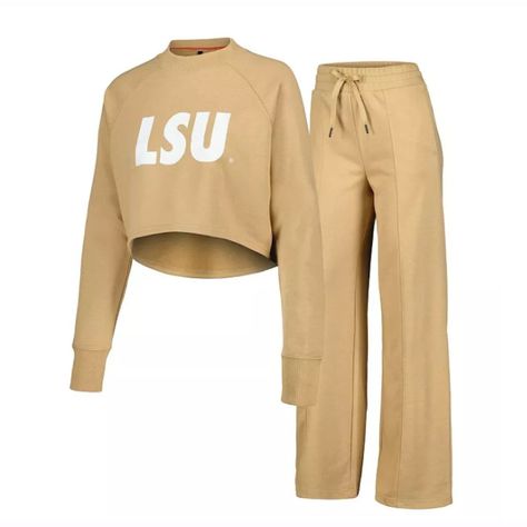 Nwt Kadyluxe Lsu Louisiana State University Tan Sweatshirt Sweatpants Set Women's Size L New With Tags! - This Set Is Sold Out Everywhere! Measures Approximately: Top: 22" Across Bust, 17" Length In Front, 20" Length In Back Pants: 15.5" Across Waist, Unstretched, 13" Rise, 28.5" Inseam This Lsu Tigers Set Is The Perfect Winter Outfit Or Cozy Lounge Apparel. It Includes A Cropped Sweatshirt With Roomy Raglan Sleeves And Sweatpants Decorated With Striking Lsu Tigers Graphics On Each Piece. A Midw Sweatshirt And Sweatpants Set, Perfect Winter Outfit, Gameday Couture, Louisiana State University, Cozy Lounge, Flannel Pants, Lsu Tigers, Sweatpants Set, Cropped Sweatshirt