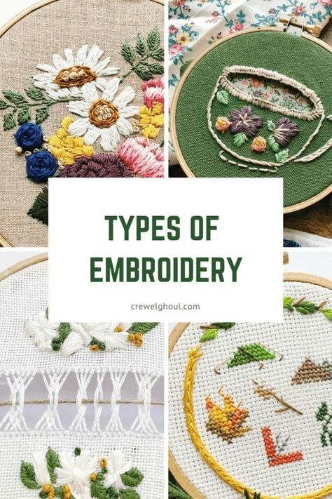 Types of Embroidery - Crewel Ghoul Crewel Embroidery Tutorial, Crewel Embroidery Patterns, Cross Stitch Tutorial, Crewel Embroidery Kits, Blackwork Embroidery, Bead Embroidery Patterns, Embroidery Stitches Tutorial, Hand Embroidery Projects, Types Of Embroidery