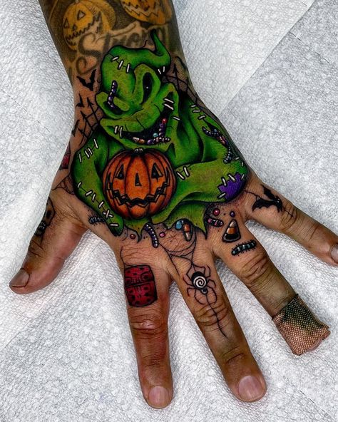 Ouija Halloween 🎃 🕯 . . . #blackworkers_tattoo #inkedmag #eternalink #planchette #darktattoo #moontattoo #spiderwebs #btattooing… | Instagram Halloween Theme Sleeve Tattoo, Hand Tattoos Halloween, Oogie Boogie Hand Tattoo, Finger Tattoos Halloween, Oogy Boogie Tattoo, Pumpkin Hand Tattoo, Dark Sense Of Humor Tattoos, Halloween Hand Tattoo, Halloween Chest Tattoo