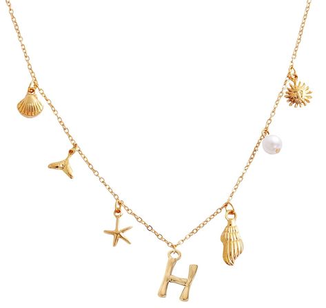 PRICES MAY VARY. Elegant Design: This gold initial charms necklace for women combines the beauty of personalized initial charms with the allure of seashell and starfish accents, creating a unique and stylish piece of beach jewelry perfect for any occasion. Premium Quality: Crafted from high-quality materials, this gold charm necklace is designed to last. The gold plating ensures a shiny finish, making it a standout piece in any jewelry collection, perfect for summer and beachwear. Personalized T Starfish Necklace Gold, Ocean Theme Jewelry, Letter Necklace Gold, Conch Pearl, Necklace Shell, Beachy Jewelry, Summer Ocean, Gold Letter Necklace, Charms Necklace