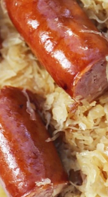 Crock Pot Kielbasa and Sauerkraut ❊ Saurkraut And Kielbasa Recipes, Kielbasa And Sauerkraut Recipes, Kielbasa And Sauerkraut Crockpot, Lazy Casserole, Crock Pot Kielbasa, Cabana Recipes, Kielbasa Sauerkraut, Sauerkraut Crock, Kielbasa And Sauerkraut