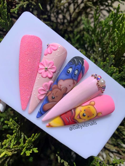 Igor Nails, Eeyore Nails, Piglet Nails, Winnie The Pooh Nails, Disney Themed Nails, Disney Nail Designs, Pop Art Nails, Disney Acrylic Nails, Sns Nails Colors