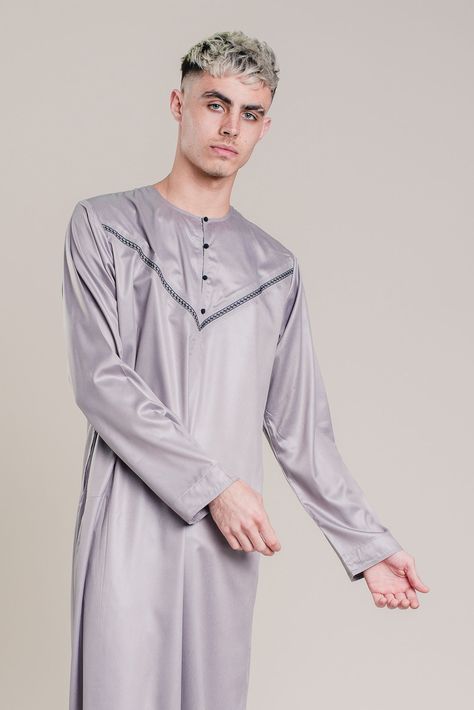 Grey Omani Thobe  Ramadan Collection 2019 #CaveThobes #Jubbas #Omani #Kandura #Modest #ModestFashion Omani Clothing, Arab Men Fashion, Ramadan Collection, Boys Kurta Design, Gents Kurta Design, Gents Kurta, Boys Kurta, Muslim Men, Fashion Muslim