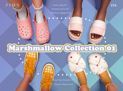 Jius : Marshmallow Collection 01 [Jius] Platform... Jius Sims, Crocs Clog, Platform Slippers, House Slippers, Knitting Socks, Sims 4, Top Sneakers, Clogs, Slippers