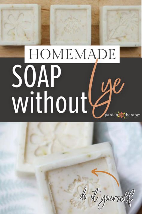 While not a bad ingredient, it can be nerve-wracking to use an ingredient that requires so much safety gear, Luckily, there is a workaround to making homemade soap without lye. Learn how to make lye-free soap: #soapmaking #soap #diybeauty #bodycare #naturalbeauty #gardentherapy Soap Without Lye, Soap Scents, Natural Homemade Soap, How To Make Soap, Diy Soap Bars, Savon Diy, Make Soap, Soap Making Recipes, Making Soap