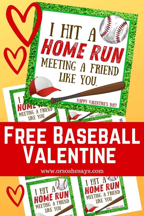 So fun for the baseball fan and friends. Free to print and lots of gift/treat ideas to include with the Valentine card. #classparty #valentinesday #baseball #baseballparty Baseball Valentines For Kids, Parties Themes, Baseball Valentine, Free Printable Valentines Cards, Printable Valentines Day Cards, Kid Friendly Crafts, Printable Valentines Cards, Valentine's Day Printables, Printable Valentine