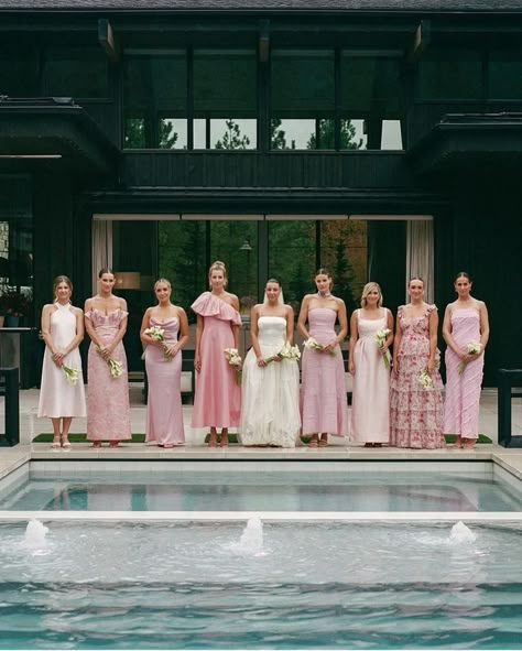 Wedding With Pink Color Schemes, Different Pink Bridesmaid Dresses, Different Shades Of Pink Bridesmaids, Blue And Pink Bridesmaid Dresses, Mismatched Pink Bridesmaid Dresses, Pink Mismatched Bridesmaid Dresses, Bridesmaid Dresses Light Pink, Mismatched Blush Bridesmaid Dresses, Pink Bridesmaid Dresses Mismatched