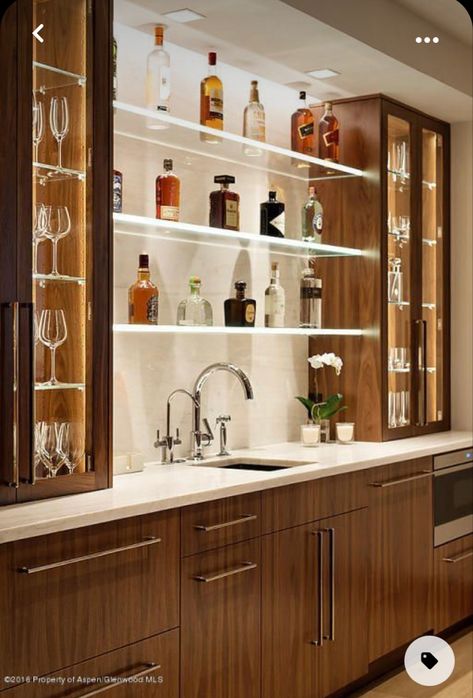 Home Bar With Cabinets, Simple Indian Kitchen, Contemporary Crockery Unit, Simple Open Kitchen, Bar In House Ideas, Home Bar Counter Design, Bar Unit Design, Bar Designs For Home, House Bar Design