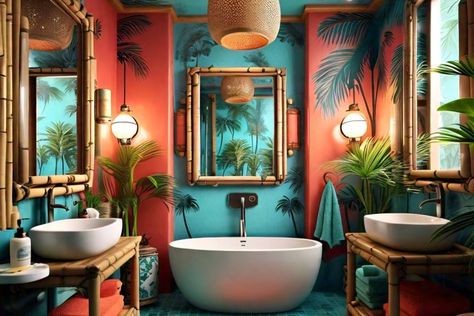 Bathroom Tropical Design, Parisian Style Bathroom, Eccentric Bathroom, Tropical Bathroom Ideas, Bathroom Theme Ideas, Bohemian Bathroom Ideas, Safari Bathroom, Zen Bathrooms, Popular Bathroom Designs