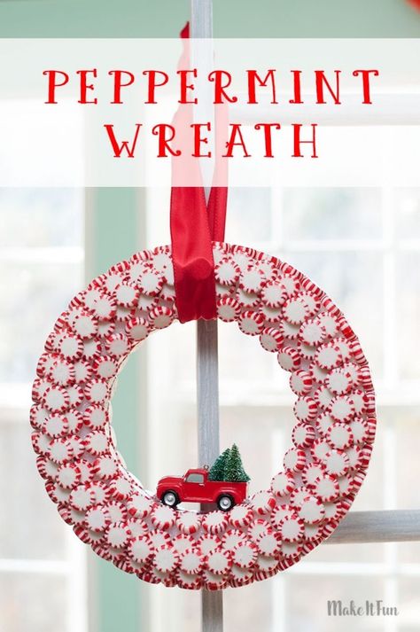 Peppermint Wreath, Candy Wreath, Candy Christmas Decorations, Wreath Tutorial, Peppermint Candy, Holiday Wreath, Holiday Projects, Holiday Diy, Christmas Deco