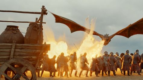 The Battle of the Goldroad is an engagement in Daenerys Targaryen's invasion of Westeros in which Daenerys Targaryen's Dothraki horde ambushed the combined Lannister-Tarly field army and supply train as it was returning east to King's Landing after successfully sacking Highgarden. It was the first time that Daenerys rode one of her powerful dragons in battle, using Drogon in combat. After the Sack of Highgarden, the bulk of the remaining Lannister army advanced east led by Ser Jai... Game Of Thrones Instagram, Game Of Thrones Prequel, Game Of Thrones Jewelry, Big Battle, Ice And Fire, Games Of Thrones, Game Of Thrones Fans, Season 8, The Army