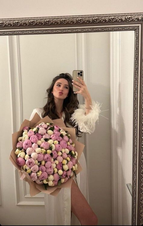 Bouquet Of Flowers, A Woman, Mirror, Flowers