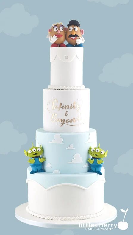 Toy Story Wedding Cake Mr & Mrs Potato | ALTERNATIVE WEDDINGS Toy Story Wedding, Story Wedding Cake, Potato Alternative, Cakes With Flowers, Lavender Wedding Theme, Alternative Wedding Cakes, Disney Wedding Cake, Story Wedding, Toy Story Theme