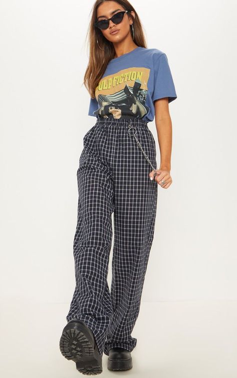 Blue Plaid Pants Outfit, Check Pants Outfit, Checked Trousers Outfit, Blue Plaid Pants, Form Outfits, Eyelet Belt, 6th Form, Classy Blouses, Fall Fashion Trends Women