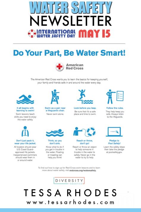 INTERNATIONAL WATER SAFETY DAY MAY 15! International water safety day is a global team effort to bring as much awareness of the statistics of drowning to the general population. And to educate children and adults on how to be safe in, on and around water. CLICK THROUGH to get involved and read about Maurice LaMarche's (voice of the Brain from Pinky and the Brain) near drowning experience. (water safety day 2018) Water Safety Activities Preschool, Water Safety Activities, Swimming Safety, Water Polo Players, Swim Practice, Empowering Parents, Swim Coach, Pool Activities, Swim School