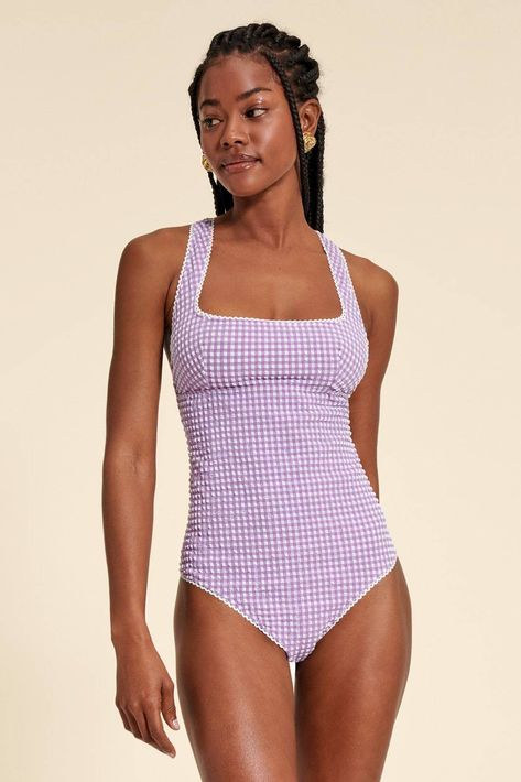 50s Swimsuit, Lilac Gingham, Top Couture, Bodysuit With Shorts, Rouje Paris, Swimwear Pattern, Swimming Costumes, Skin Care Tutorial, Vacation Clothes