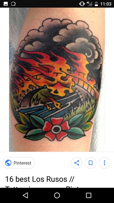 Burning bridges Pop Culture Tattoos, Bridge Tattoo, Culture Tattoos, Iron Bridge, Tatoo Inspiration, Tattoo Filler, Sailor Jerry Tattoos, Burning Bridges, Koi Fish Tattoo