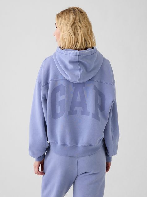 Arch Logo Cropped Hoodie | Gap Bright Hoodie Outfit, Diy Hoodies With Friends, Dark Blue Hoodie Outfit, Nike Zip Up Hoodie Outfit, Sweatpants And Hoodie Outfit, Gap Hoodies, Hoodie Video, Blue Hoodie Outfit, Pink Hoodie Outfit