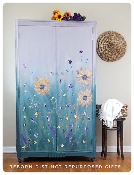 Cupboard Painting, Painted Vines, Vintage Armoire, Painted Armoire, Sliding Drawer, Painted Cupboards, Diy Room Decor For Teens, Small Wardrobe, Cabinet Ideas