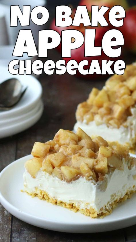 No Bake Apple Cheesecake No Bake Apple Cheesecake, Baked Apple Cheesecake, Holiday Dessert Drinks, Gluten Free Caramel Apples, Apple Cheesecake Recipes, Recipe Using Apples, Apple Pie Cheesecake, Easy Sweets, Pie Cheesecake