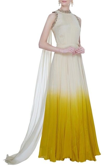 Ombre Gowns Indian, Ombre Gown, Ethnic Gown, Mehndi Dress, Simple Gowns, White Chiffon, Gowns Online, Indian Designer Wear, Designer Gowns