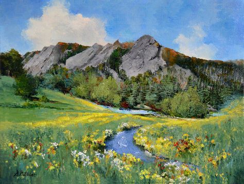 Colorado Painting Easy, Colorado Mountain Painting, Mountain Wildflowers Painting, Colorado Landscape Paintings, Colorado Painting Ideas, Colorado Drawing, Landscape Sketchbook, Colorado Painting, Watercolor Lesson