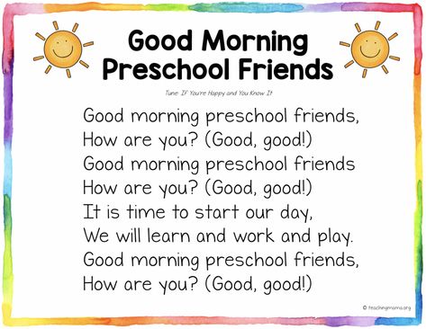 Good Morning Song for Preschool Good Morning Preschool Songs, Morning Songs Preschool, Circletime Ideas Preschool, September Songs For Preschool, Good Morning Circle Time Songs, Feelings Songs Preschool, Preschool Good Morning Songs, Preschool Morning Circle, Good Morning Songs For Preschool